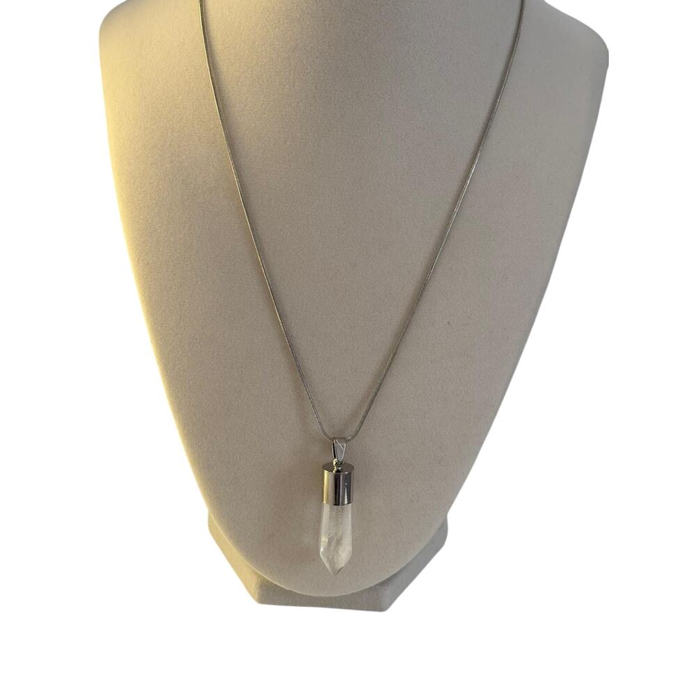 Silver Crystal Point Pendant Necklace Minimalist Healing Stone Jewelry - Picture 4 of 5